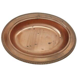 Vintage Copper Oval Serving Tray 11 Inch With Embossed Edge Design